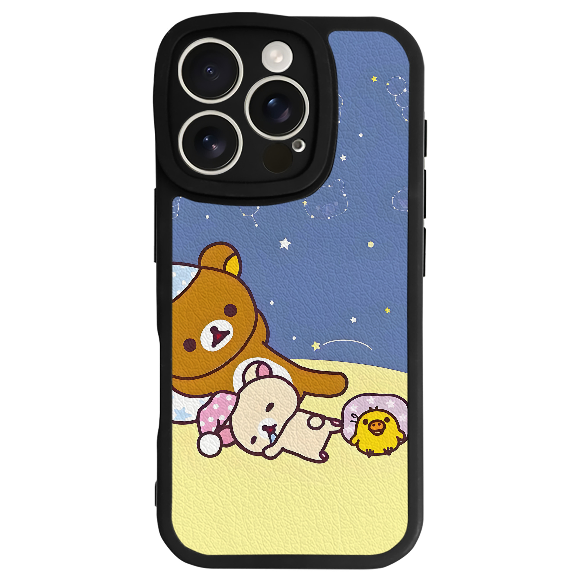 （画像用） リラックマ リラックマ キイロイトリ Rilakkuma Korilakkuma Kiiroitori 【iPhone 16シリーズ対応】シリコンスマホケース（レザー調） 材質：シリコン